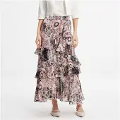Smart & Joy Lange chiffon rok met ruches bloemenprint