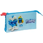 Big Buy Cooking Pennenetui met 2 vakken Los Pitufos Blauw 22 x 12 x 3 cm