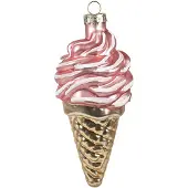 Clayre & Eef Kersthanger Ø 7x14 cm Roze Goudkleurig Glas IJsjes Kerstboomversiering Roze Kerstboomversiering