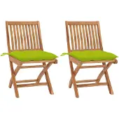 vidaXL Tuinstoelen 2 st met heldergroene kussens massief teakhout