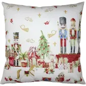 Clayre & Eef Kussenhoes 45x45 cm Rood Wit Polyester Notenkrakers Sierkussenhoes Wit Sierkussenhoes