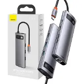 Baseus - Metal - Gleam 8in1 multifunctionele USB Type C HUB - USB Type C Stroomvoorziening - 100 - W / HDMI - 4K - 30 - Hz / SD- en - microSD-kaartlezer / 3x - USB - 3.2 - Gen - 1 / RJ45 - 1 - Gbps -