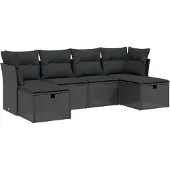 vidaXL 6-delige Loungeset met kussens poly rattan zwart