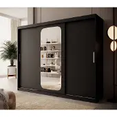 Meubella - Kledingkast Pete - Zwart - 250 cm - Met spiegel