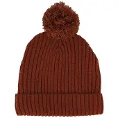 Sarlini Baby Muts - Ribbed + Pompon - 1-2 Jaar - Midden Bruin