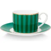 Pip studio Espressokop & Schotel Love Birds Stripes Emerald-Green 125 ml