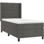 vidaXL Boxspring met matras en LED fluweel donkergrijs 90x190 cm