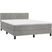vidaXL Boxspring met matras en LED fluweel lichtgrijs 140x190 cm