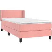 vidaXL Boxspring met matras fluweel roze 90x190 cm