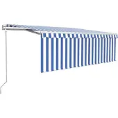 vidaXL Luifel automatisch uittrekbaar met rolgordijn 4,5x3 m blauw wit
