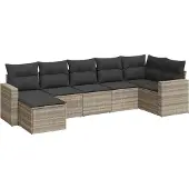 vidaXL 7-delige Loungeset met kussens poly rattan lichtgrijs