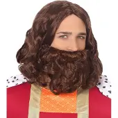Atosa Verkleedpruik voor heren met baard - bruin - half lang haar - Carnaval - Krijger/ridder/koning/middeleeuwen