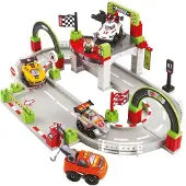 Ecoiffier Abrick racebaan met 3 raceauto's, 1 safetycar en een coureurfiguur