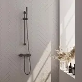 Brauer Douchekraanset gunmetal carving opbouw met glijstang en staafhanddouche geborsteld gunmetal