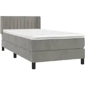 vidaXL Boxspring met matras fluweel lichtgrijs 90x190 cm