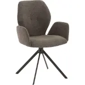 Goossens Eetkamerstoel Hera groen stof met armleuning, modern design