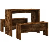vidaXL 3-delige Eettafel en bankenset bewerkt hout gerookt eikenkleur