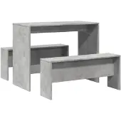 vidaXL 3-delige Eettafel en bankenset bewerkt hout betongrijs