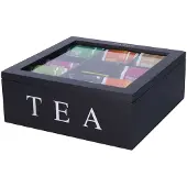 Excellent houseware houten theekist zwart 9-vaks 23 x 23 x 8 cm - Theedozen