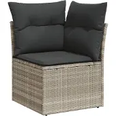 vidaXL Tuinhoekbank met kussens poly rattan lichtgrijs