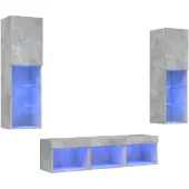 vidaXL 5-delige Tv-wandmeubelset met LED bewerkt hout betongrijs
