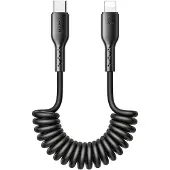 JOYROOM - USB-C naar lightning Kabel - Krulsnoer - Uitrekbare oplaadkabel - Universele oplaadkabel - 1,5 m - 30W - Zwart
