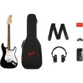 Squier Affinity Series Stratocaster Mustang Zwart Micro Pakket met Tas en HD9 hoofdtelefoon