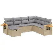 vidaXL 7-delige Loungeset met kussens poly rattan gemengd beige