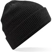 Beechfield Beanie Wintermuts - wafelstructuur - zwart - dames - 100% katoen - damesmuts - 100% biologisch katoen