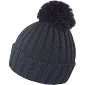 Result Grof gebreide winter muts met pompon zwart voor volwassenen -