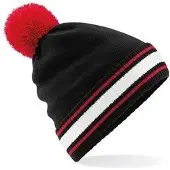 Beechfield Zwart/rood met witte beanie muts met pompon voor heren