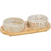 Trixie - Voerbak/Waterbak - Set - Keramiek/Bamboe - Wit/Natuur - 2X800 ML