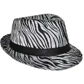 Funny fashion Carnaval verkleed Trilby hoedje met zebra print - volwassenen - Verkleedhoofddeksels
