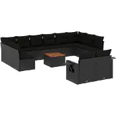 vidaXL 13-delige Loungeset met kussens poly rattan zwart