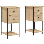 vidaXL Nachtkastjes 2 st 32x42x70 cm bewerkt hout sonoma eikenkleurig