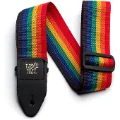 Ernie Ball Polypro - Gitaarband - Regenboog - Polypropylene - Zwart Lederen Uiteinden - Goud EB Logo - Verstelbaar 104-183cm
