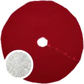 Unique living kerstboomrok met knoopjes - rood - D90 cm - polyester - Kerstboomrokken