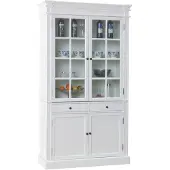 Hioshop Mozart 2-deurs vitrinekast in antiek wit, antiek gepatineerd. Breedte 110 cm, hoogte 200 cm.