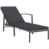 vidaXL Ligbed met kussen poly rattan grijs