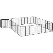 vidaXL Hondenkennel 38 panelen 50x100 cm gepoedercoat staal zwart