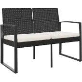 vidaXL Tuinbank 2-zits met kussens polypropeen rattan zwart