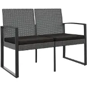 vidaXL Tuinbank 2-zits met kussens polypropeen rattan donkergrijs