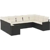 vidaXL 9-delige Loungeset met kussens poly rattan zwart