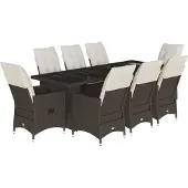 vidaXL 9-delige Bistroset met kussens poly rattan bruin