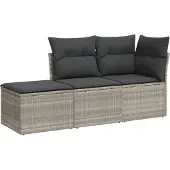 vidaXL 3-delige Loungeset met kussens poly rattan lichtgrijs