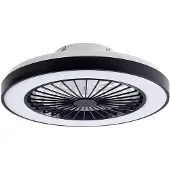LINDBY LED plafondventilator Teleo, Ø48 cm, zwart, DC, Tuya dimbaar, zwart, Woon-/ Eetkamer, Kunststof, Modern