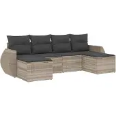 vidaXL 6-delige Loungeset met kussens poly rattan lichtgrijs