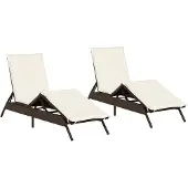 vidaXL Ligstoelen 2 st met kussens poly rattan bruin