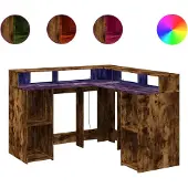 vidaXL Bureau met LED-verlichting 130x130x91 cm hout gerookt eiken
