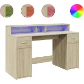 vidaXL Bureau met LED-verlichting 140x55x91 cm hout sonoma eikenkleur